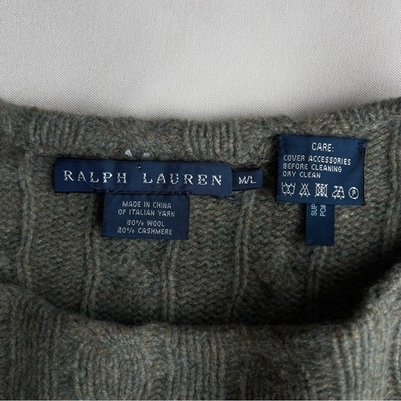 Ralph Lauren Cable Knit Wool Cashmere Poncho Wrap Sage Green Bateau Neckline M/L - Picture 12 of 15